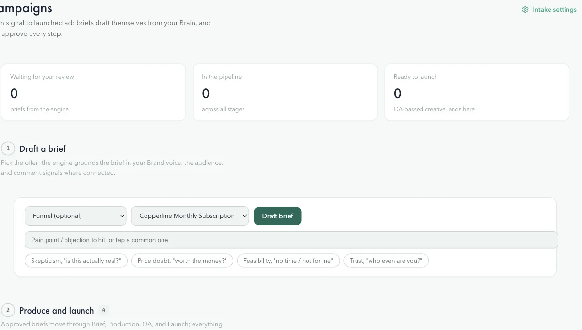 Creative pipeline: intake to launch in stages, synced with the tools a team already runs